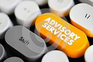 Advisory Services text button on keyboard, business concept background