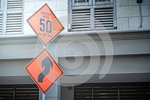 Advisory speed limit sign, 50 km h speed sign on the street