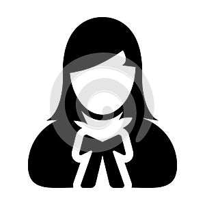 Advocate icon vector female user person profile avatar symbol for law and justice in flat color glyph pictogram