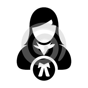Advocate icon vector female user person profile avatar symbol for law and justice in flat color glyph pictogram