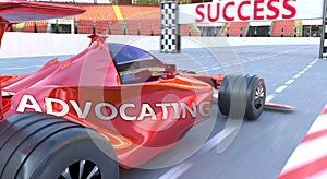 Advocating and success - pictured as word Advocating and a f1 car, to symbolize that Advocating can help achieving success and