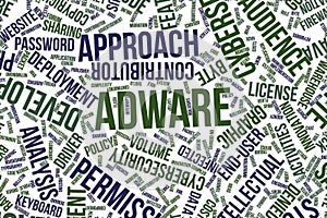 Adware, conceptual word cloud for business, information technology or IT.