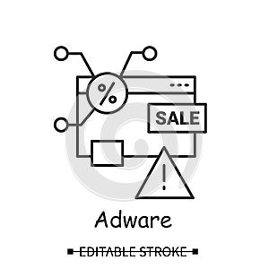 Adware icon. Malicious advertisement software alert simple vector illustration