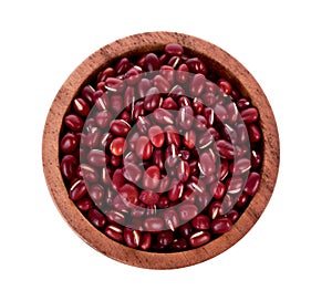 Adzuki Beans, Azuki Beans, red beans in wooden bowl on white background.