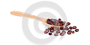 Adzuki Beans, Azuki Beans, red beans in wooden speen on white ba