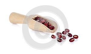 Adzuki Beans, Azuki Beans, red beans in wooden spoon on white ba