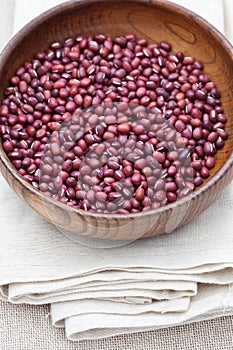 Adzuki beans in a wooden bowl photo