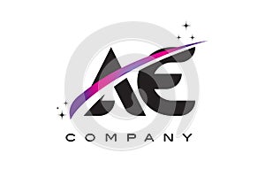 AE A D Black Letter Logo Design with Purple Magenta Swoosh