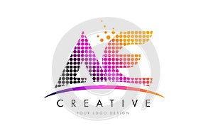 AE A D Letter Logo Design with Magenta Dots and Swoosh photo