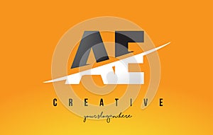 AE A D Letter Modern Logo Design with Yellow Background and Swoosh.