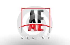 AE A D Logo Letters with Red and Black Colors and Swoosh. photo