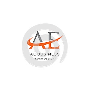 AE Letter Logo Design with Serif Font and swoosh Vector Illustration
