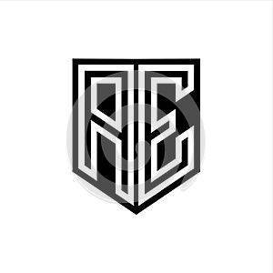 AE Logo monogram shield geometric white line inside black shield color design photo