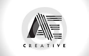 AE Logo Letter With Black Lines Design. Line Letter Vector Illus