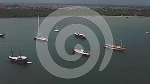 Aearial shot drone flying over sail boat