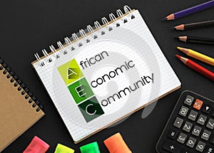 AEC - African Economic Community acronym on notepad, business concept background