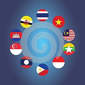 AEC Asean Economic Community flag symbols. Vector illustration.