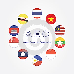 AEC Asean Economic Community flag symbols. Vector illustration. AEC Southeast Asia flag icon, vector illustration.