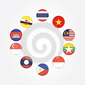 AEC Asean Economic Community flag symbols. Vector illustration. AEC Southeast Asia flag icon, vector illustration