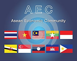 AEC Asean Economic Community flag symbols. Vector illustration. AEC Southeast Asia flag icon, vector illustration.