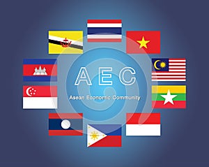 AEC Asean Economic Community flag symbols. Vector illustration. AEC Southeast Asia flag icon, vector illustration.