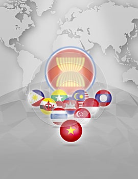 AEC ASEAN Economic Community sphere flags symbols, for Vietnam. In 2020, leaders from the ASEAN bloc of nations. - image