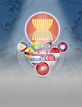 AEC ASEAN Economic Community sphere flags symbols, for Vietnam. In 2020, leaders from the ASEAN bloc of nations. - image