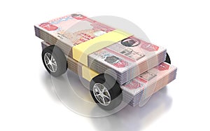 AED 100 United Arab Emirates Dirhams with Wheels Tires - 3D Illustration Render