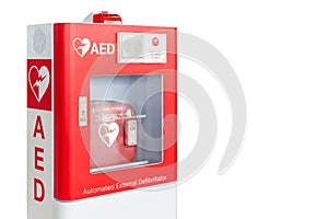 AED box or Automated External Defibrillator medical first aid device isolated on white