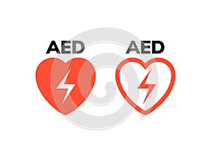 AED symbol icon. Heart first aid defibrillator sign. Automated external device for heart attack logo