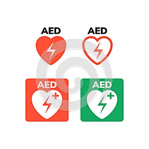 AED symbol icon. Heart first aid defibrillator sign. Automated external device for heart attack logo