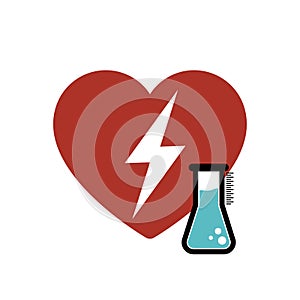 AED symbol. Red automated external defibrillator and test tube icon vector