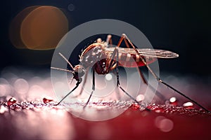 Aedes mosquito that carries dengue fever, Zika virus is sucking blood on a person\'s skin. Generative Ai