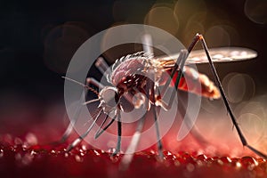 Aedes mosquito that carries dengue fever, Zika virus is sucking blood on a person\'s skin. Generative Ai