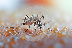 Aedes Mosquitoe bite and feeding blood on human skin ,AI generated