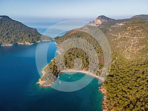 Aegean coast of Turkey with rocky shore and turquoise water