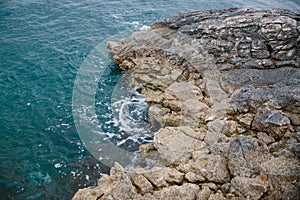 Aegean coast in Turkey, stone rocks and blue water