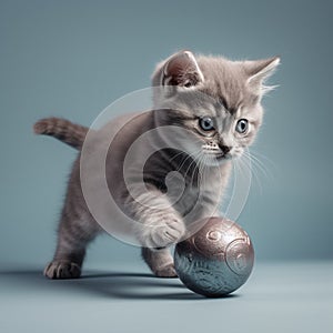 Aegean Kitten Pouncing on Toy Ball