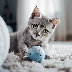 Aegean Kitten Pouncing on Toy Ball