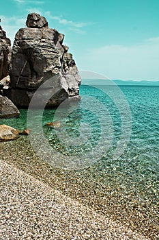Aegean Sea, Chalkidiki, Kassandra. Landscape with coastal cliffs photo