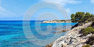 Aegean sea coast landscape, view near Karidi beach (Chalkidiki, Greece