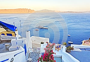 Aegean sea landscape as seen from Oia village Santorini Cyclades Greece