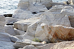 Aegean seashore and marble rocks in Aliki, Thassos island