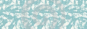 Aegean teal streaked border strip linen texture background. Coastal summer style home decor fabric effect. Sea green