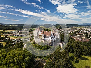 Aeiral drone panarama image of the Lenzburg castle, Switzerland