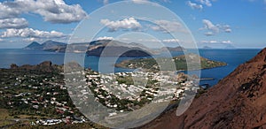 Aeolian islands seen from Vulcano island, Sicily, photo