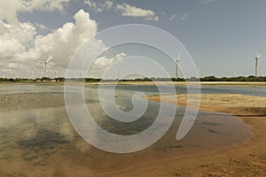 Aeolic turbines on the Guamare beach photo