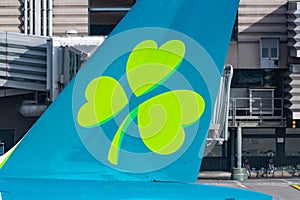 Aer Lingus Logo on an Airbus A320 tail at Zurich airport