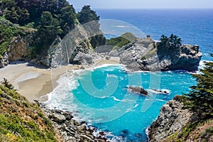 Aerail view of McWay falls, Big Sur, Pacific Ocean coastline, California