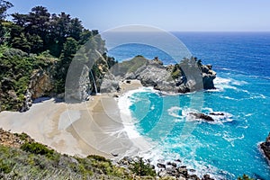 Aerail view of McWay falls, Big Sur, Pacific Ocean coastline, California